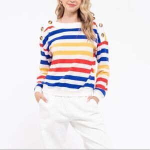 Button Shoulder Breton Knit Top